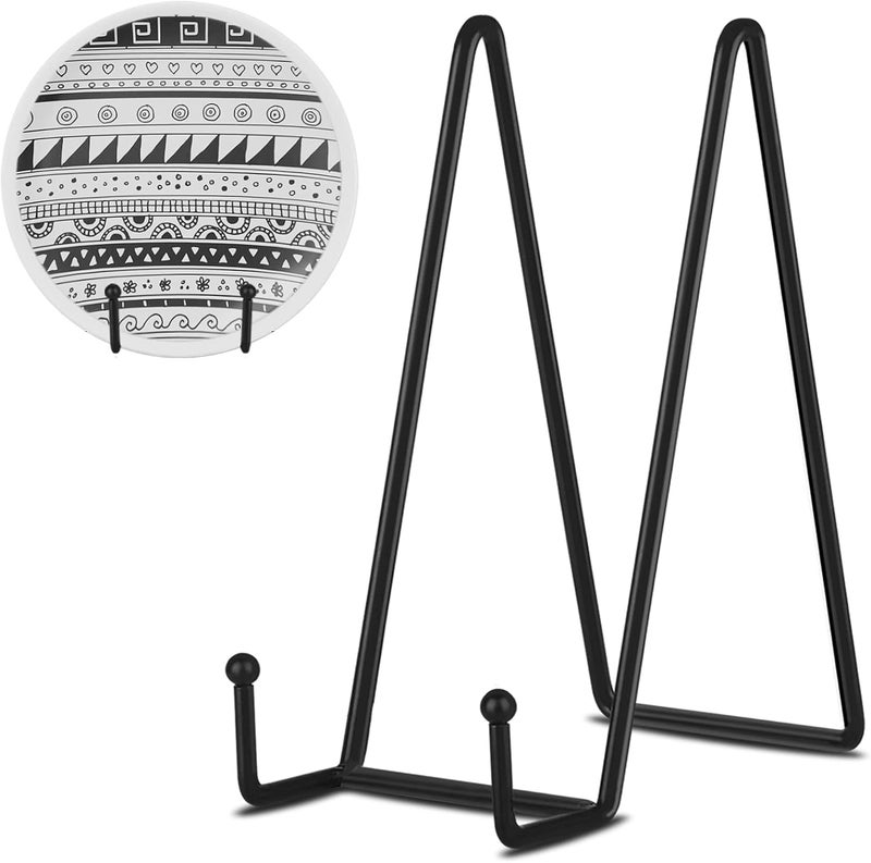 Decolore 8 Inch 3 Pack Black Metal Plate Holder Display Stands for Picture, Decorative Plate, Book, Photo Easel, Artistic Work - Image 1